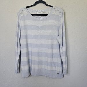 Calvin‎ Klein Thin Sweater Womens L Large Coastal Blue Plaid Silver Buttons Logo